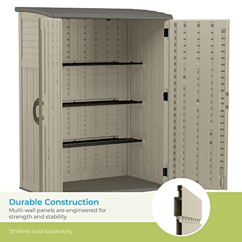 Suncast 54 Cubic Feet Vertical Storage Shed with Durable Plastic Construction, Multiple Wall Panels and Ample Space for Outdoor Storage