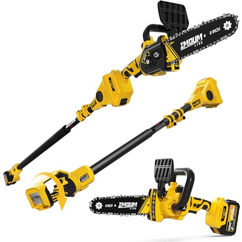 IMOUMLIVE 2-IN-1 Cordless 8 Inch Pole Saw & Chainsaw, 21V 3Ah Battery, 14.7ft Max Reach, 8.3lb Lightweight, Powered Pole Saws for Tree Trimming, Tree Trimmer for Branch Cutting