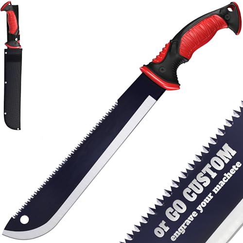 Machete with Saw - 17” Heavy Duty Tool & Sheath - Ergonomic No-Slip Handle - Survival Knife with Serrated Blade - Machetes for Bushcraft Outdoor Hunting Garden Cutting Trees and Yard Work 111084