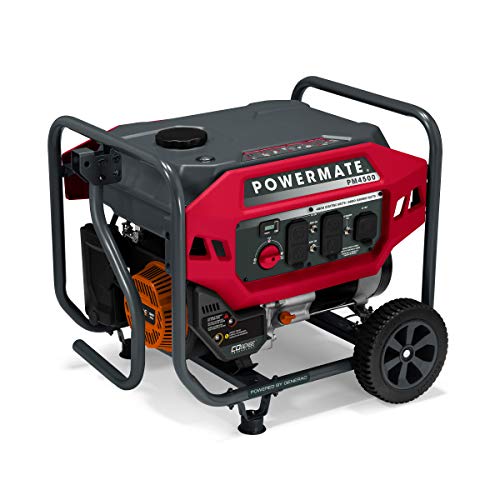 Powermate PM4500 4,500-Watt Gas-Powered Portable Open Frame Generator - COsense Technology - Quiet Operation - Ideal for Home, Camping, RV and Outdoor Activites - Engine Powered by Generac - Red/Black