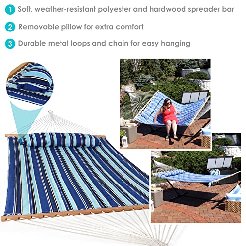 Sunnydaze Outdoor Quilted Fabric Hammock - Two-Person with Spreader Bars - Heavy-Duty 450-Pound Capacity - Catalina Beach