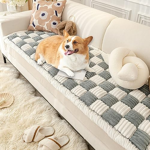 VISTABLUE Fuzzy Couch Covers for Pets, Couch Protector for Dogs Garden Chic Cotton Protective Couch Cover, Pet Mat Bed Couch Cover (27.6 x 59.06in, Grey)