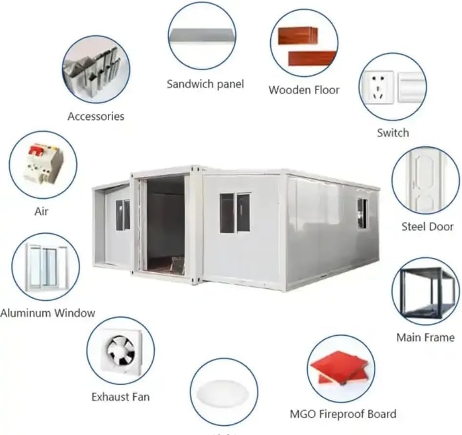 30 x 20ft Expandable Portable House to Live in | Foldable Mobile Container House | |Mobile Expandable Plastic Prefab House for Hotel, Office, Shop, Warehouse, Workshop (with Restroom)