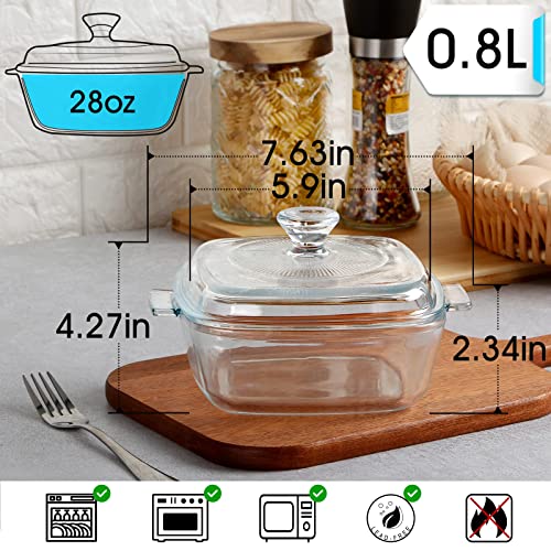 NUTRIUPS Mini Glass Casserole Dish with Lid Oven Safe Square Casserole Dish 5.9in Glass Microwave Bowl With Glass Lid Casserole Cookware (28oz-Mini)