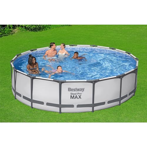 Bestway Steel Pro MAX 15" x 42" Round Above Ground Swimming Pool Set Outdooor Metal Frame Family Pool with Filter Pump, Ladder, and Cover