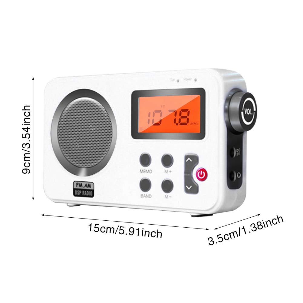 Shower Radio Speaker, Portable LCD Display Stereo Radio with AM/FM Radio/RDS System Long Playback Time Radio with Preset 20 Radio Stations for Bathroom, Hot Tub, Outdoor(White)