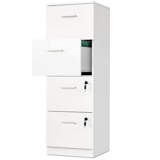 YITAHOME 4-Drawer File Cabinet with Lock, 15.86" Deep Vertical Filing Cabinet for Letter A4-Sized Files, Need to Assemble, Storage Cabinet for Home Office, White