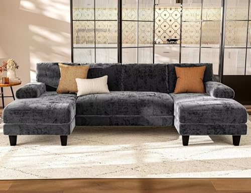 Txtin's U Shaped Sectional Couches for Living Room, 111 Inch Modular Sofa with Double Chaise, Large Lounge Couch for Apartment,Grey