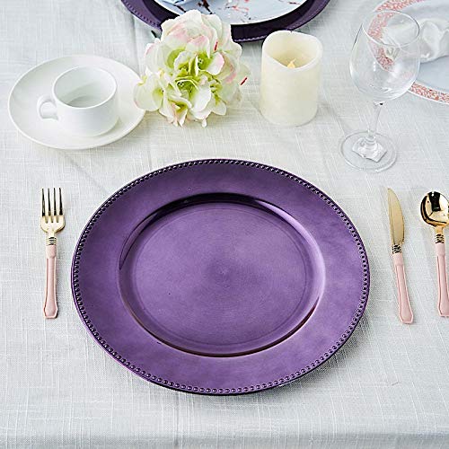 Balsa Circle 6 pcs 13-Inch Purple Crystal Beaded Round Charger Plates - Dinner Wedding Supplies for all Holidays Decorations