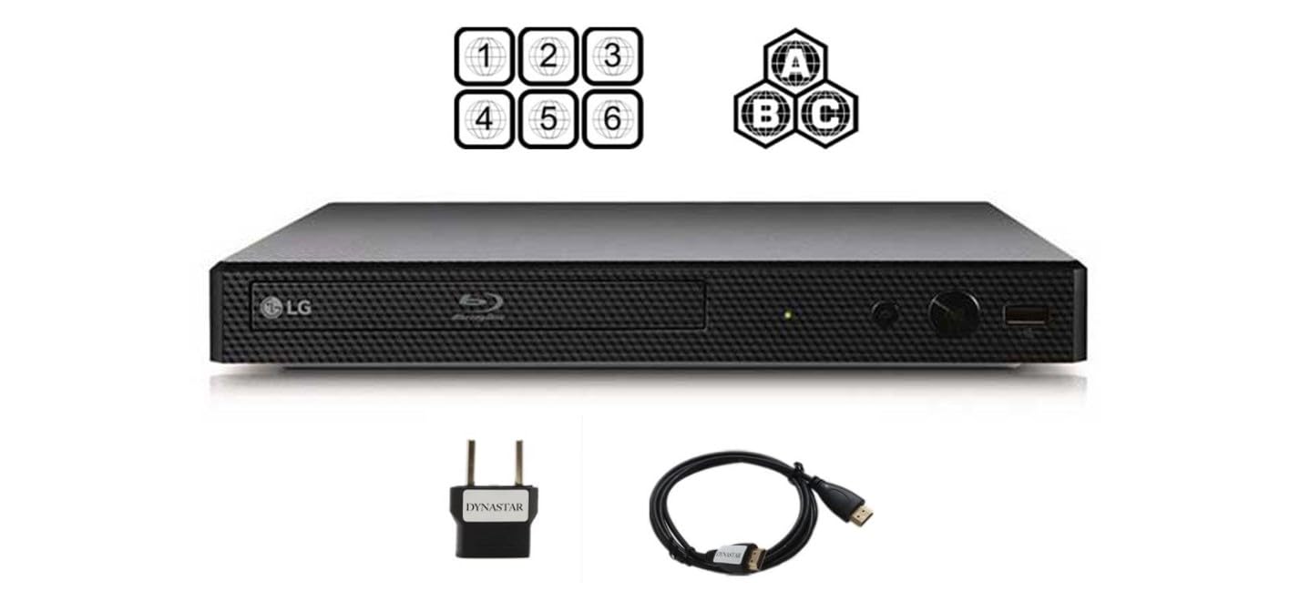 LG BP Region Free Blu-ray Player, Multi Region 110-240 Volts, Dynastar 6 Foot HDMI Bundle