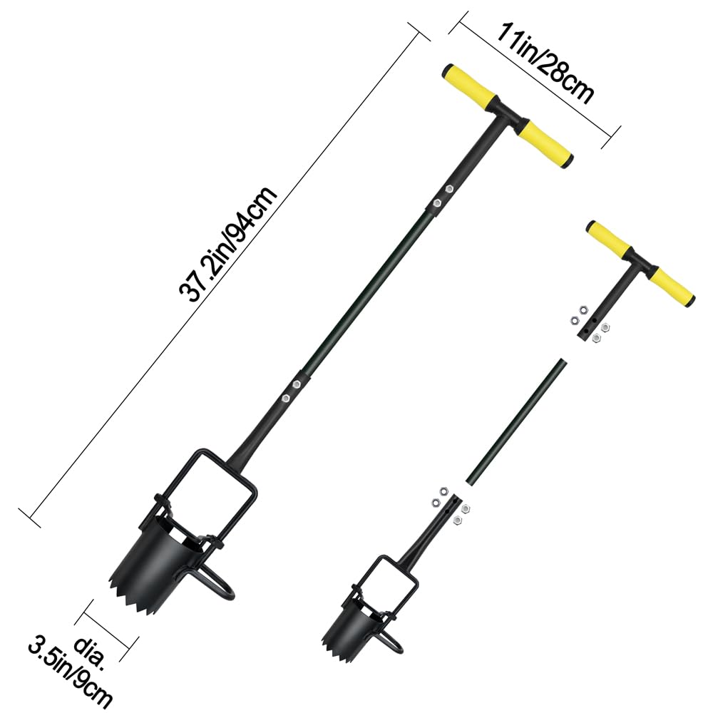 Colwelt Bulb Planter Tool Long Handle, Serrated Base Gardening Bulb Transplanter with Soft Grip, Heavy Duty Long Handled Bulb Planter Sod Plugger for Digging Holes to Plant Tulips, Iris, Daffodils