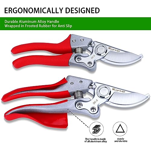 Kynup Pruning Shears for Gardening, Garden Hand Shears, Professional Bypass Pruner Hand Shears Heavy Duty, Pruners for Gardening, Garden Clippers, Hedge Shears, Garden Tools(Red)