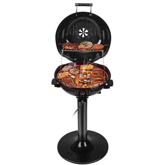 Electric BBQ Grill Techwood 15-Serving Indoor/Outdoor Electric Grill for Indoor & Outdoor Use, Double Layer Design, Portable Removable Stand Grill, 1600W (Stand Black BBQ Grills)