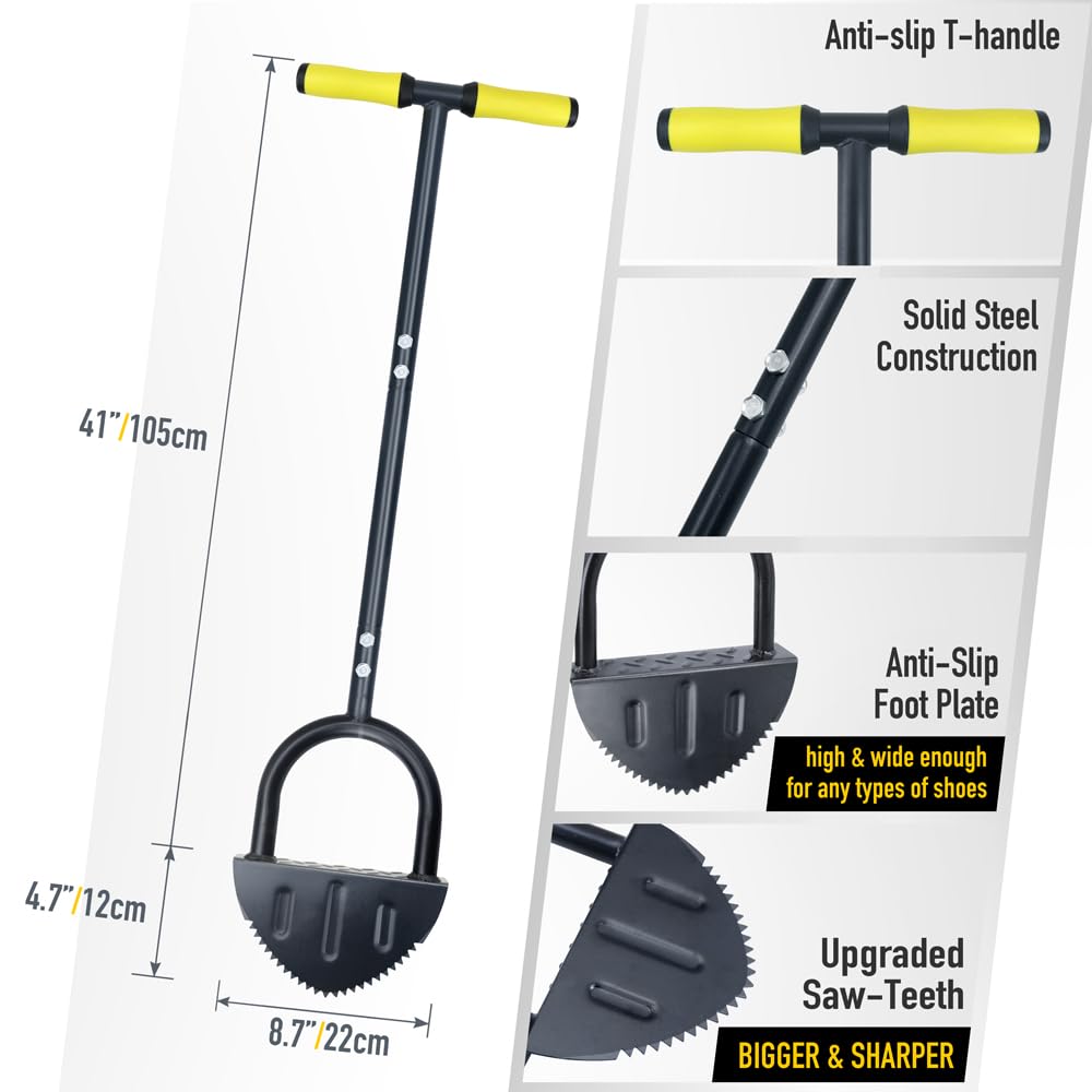 Colwelt Saw-Tooth Edger Lawn Tool, Half Moon Lawn Edger with T-Grip, Sidewalk Grass Long Handled Step Edger, 38-Inch