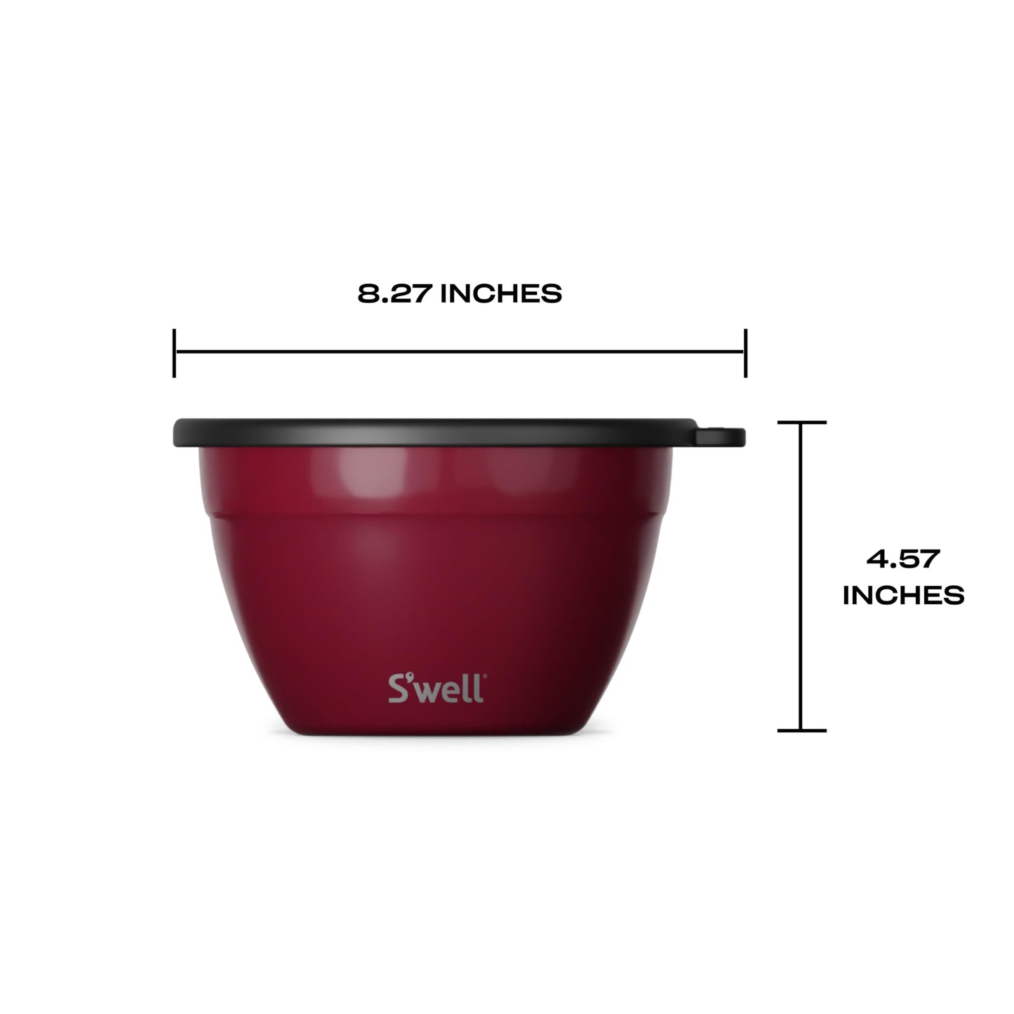 S'well Stainless Steel Salad Bowl Kit 64oz, Wild Cherry, Comes with 2oz Mini Canister and Removable Tray for Organization, Leakproof, Easy to Clean, Dishwasher Safe