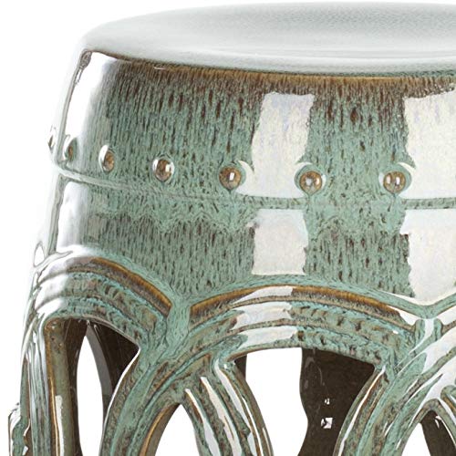 SAFAVIEH Home Collection Double Coin Antique Blue-Green Ceramic Indoor/ Outdoor Decorative Garden Stool (Fully Assembled)