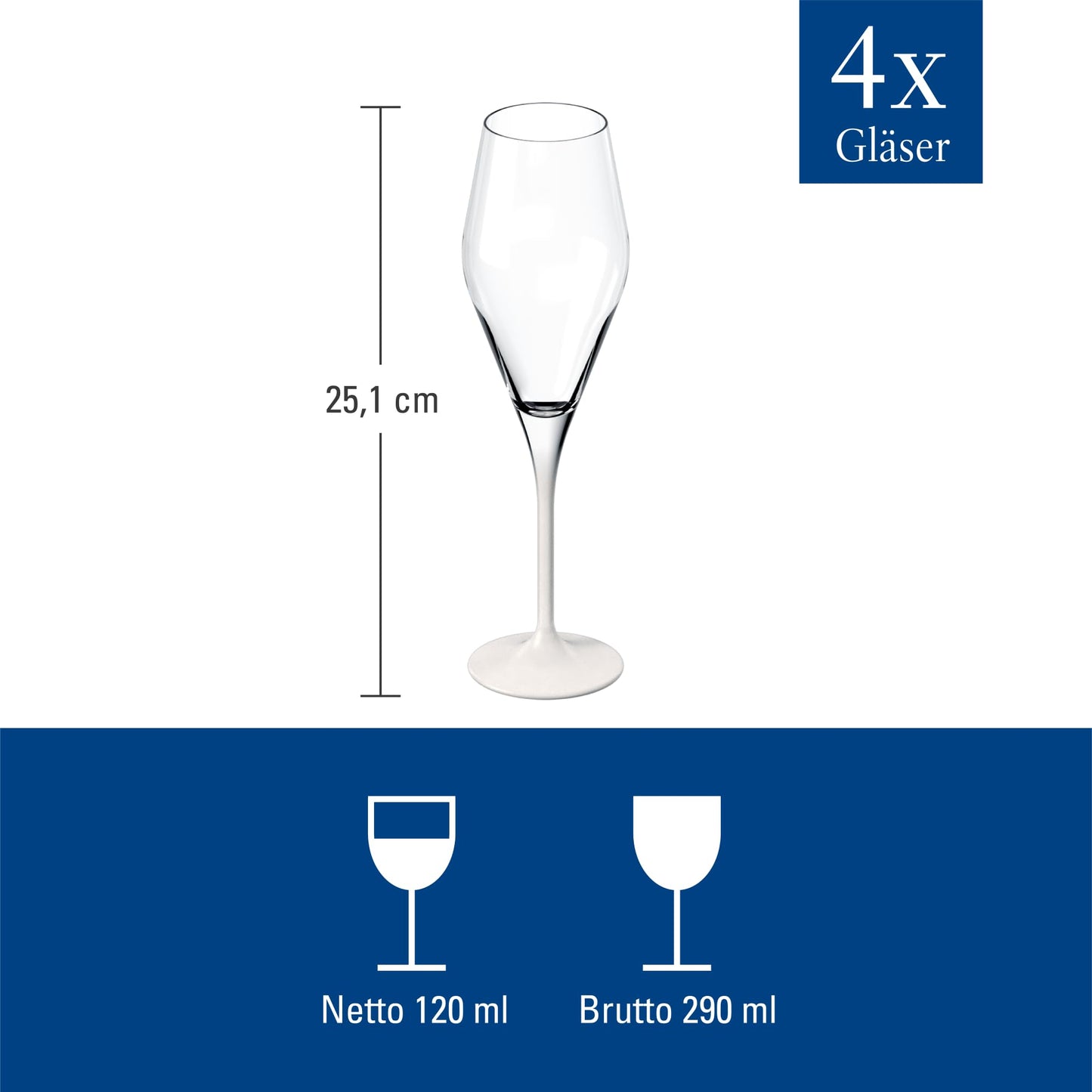 Villeroy & Boch - Manufacture Rock Blanc Champagne Flute Set, 4 pcs. Set of Drinking Glasses for Champagne and Sparkling Wine, 260 ml, Crystal Glass, matt White Slate Look