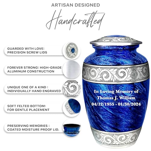 Americurn Customized Printing on Large Urn for Ashes Adult Male | Urn for Ashes for Women | Blue Urns for Human Ashes with Necklace Urn (Inside The Large Urn)