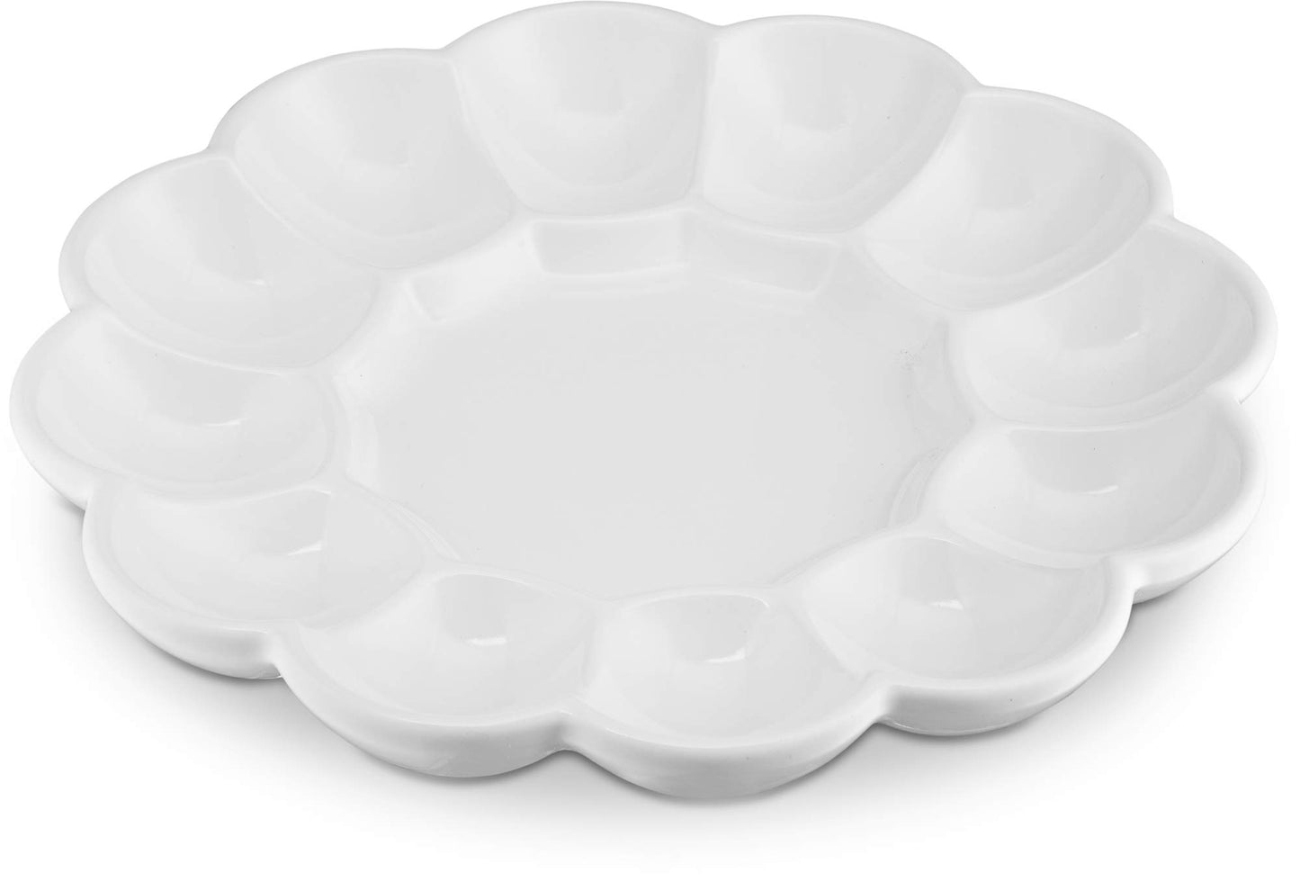 KooK Deviled Egg Platter Tray, Ceramic Easter Egg Holder, Holds 12 Eggs, Ceramic Dish, Display Holder, Dishwasher Safe, Microwave Safe, freezer Safe, Sleek, 10 Inch Diameter, White