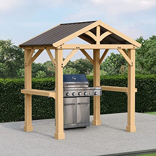 Yardistry Meridian Cedar Wood Grilling Pavilion for Patios, Decks, Garden, Backyard, Durable, Aluminum Roof