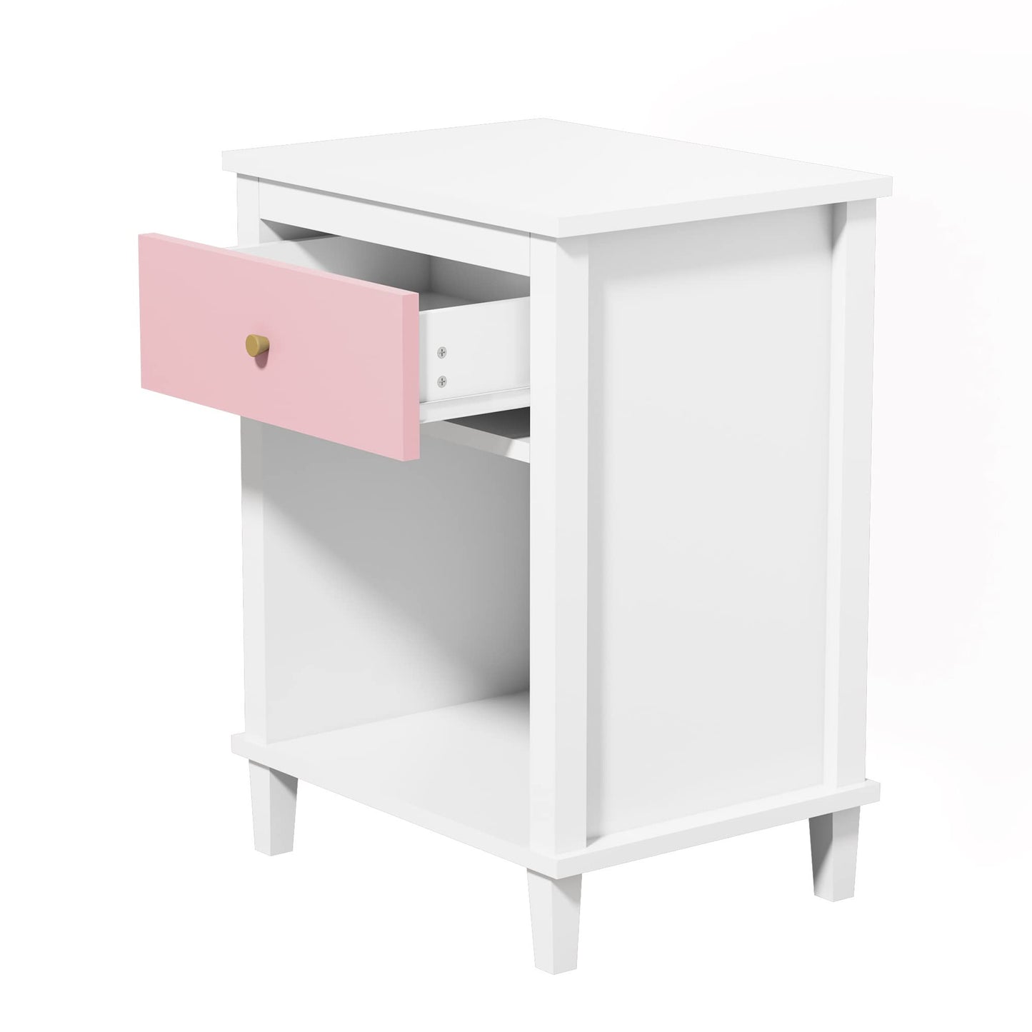 ALYIAMXL Kids Nightstand Modern Kids Bedside Table with Drawer & Open Storage Shelf Wood End Side Table Toddler Nightstand for Bedroom Living Room (Pink)