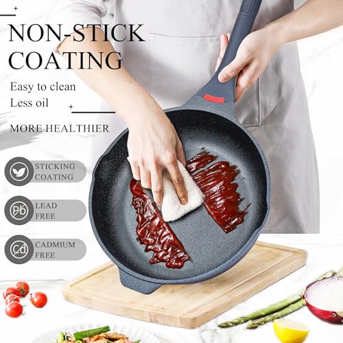 Vinchef Nonstick Frying Pan With Lid, 10 Inch Chef's Pan Deep Anti Scratch, Cast Aluminum Cooking Pan, Multi Stovetops Compatible, Dishwasher Safe