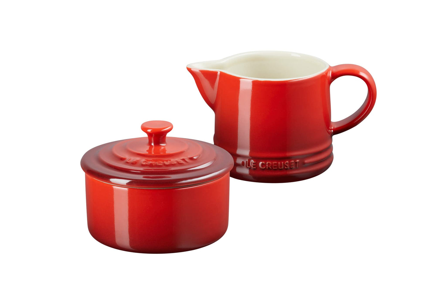 Le Creuset Stoneware Signature Cream & Sugar Set, Cerise, Cream: 300 ml., Sugar: 8oz,