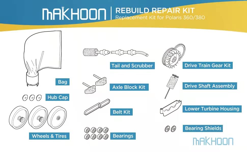 MAKHOON Rebuild Repair Kit Replacement for Zodiac Polaris Automatic Pool Cleaner 360 380 (Not Compatible with Polaris 280)