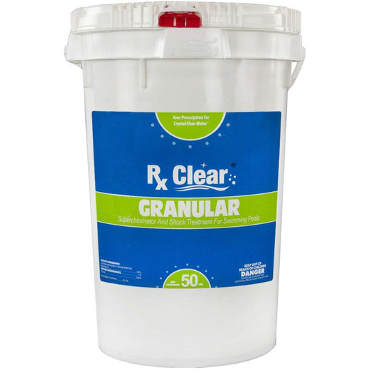 Rx Clear Stabilized Granular Chlorine | One 50-Pound Bucket | Use As Bactericide, Algaecide, and Disinfectant in Swimming Pools and Spas | Fast Dissolving and UV Protected