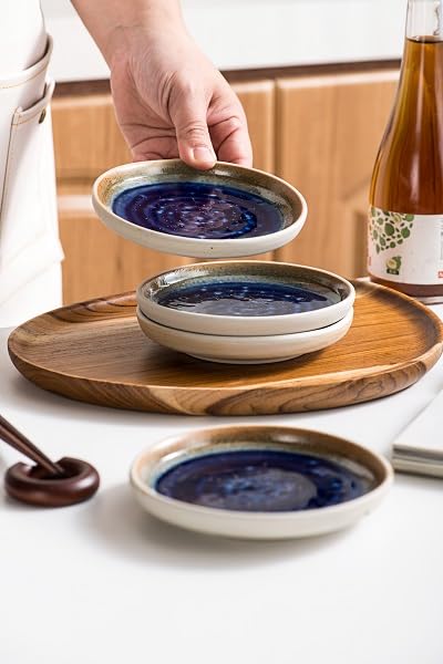 UNICASA Japanese Salad Plate,Set of 4,Ceramic Appetizer Plate Dishes,5 Inch Dessert Plate for Kitchen - Ocean Ripple