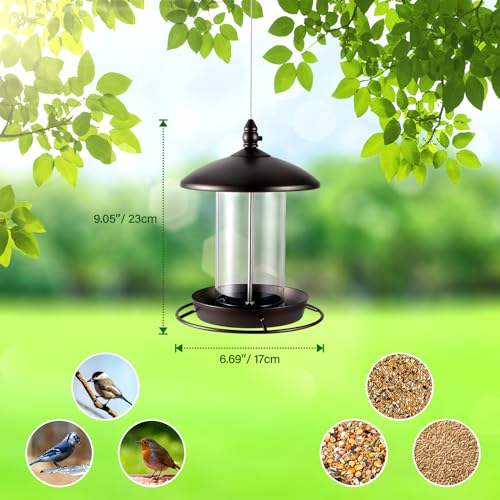 Metal Bird Feeder for Outside Hanging,Wild Bird Feeders for Cardinal, Large Roof and Tray - 6 Port