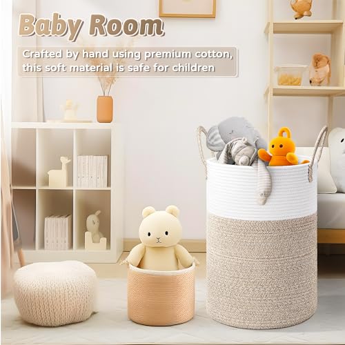 Artfeel Laundry Basket,Woven Cotton Rope Laundry Hamper,60L for Decor Storage of Dirty Clothes,Toys and Blankets in Bathroom,Baby Room and Living Room