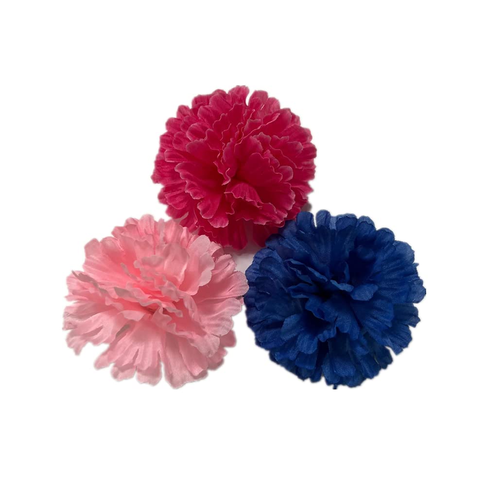 Rikyo 50 Artificial Silk Carnation Flower Head with Stems Set,Vase Fillers for Bridal Wedding Party Birthday Cake Ornaments,DIY Wrist Corsage,3" Petals Heads with 8" Stems(Royal Blue)