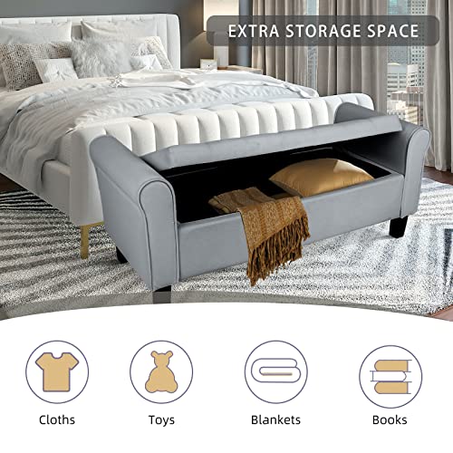 Babion Storage Bench for Bedroom End of Bed, Button Tufted Storage Ottoman Bench 51 Inch, End of Bed Storage Bench with Upholstered, Rolled Arm Window Bench Seat with Solid Wood Legs, Dark Grey