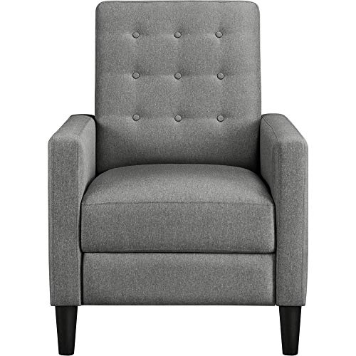 Yaheetech Fabric Recliner Chair Mid-Century Modern Recliner Adjustable Single Recliner Sofa with Thicker Seat Cushion Tufted Upholstered Sofa with Pocket Spring for Living Room Bedroom Gray