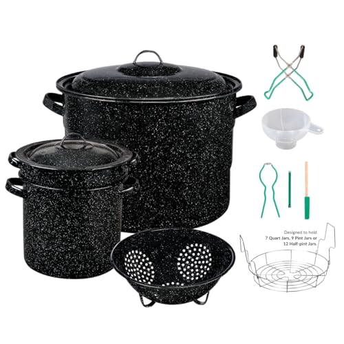 Granite Ware Enamel-on-steel 12-Piece Canner Kit, Includes 21.5 qt. Water Bath Canner with lid, Jar Rack, Blancher, Colander & 5 pc. Canning Tool Set