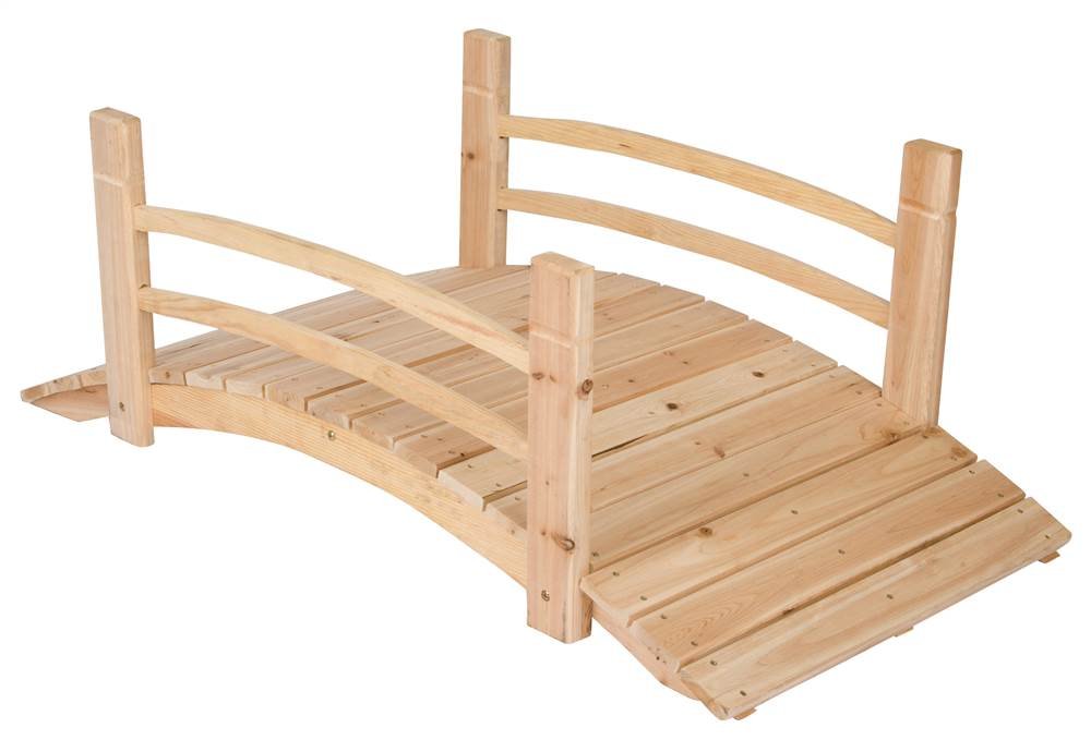 Shine Company 4980N 4 Ft. Cedar Wood Garden Bridge with Side Rails, Natural