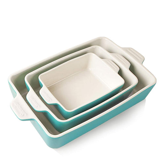 Sweejar Ceramic Bakeware Set, Rectangular Baking Dish Lasagna Pans for Cooking, Kitchen, Cake Dinner, Banquet and Daily Use, 11.8 x 7.8 x 2.76 Inches of Casserole Dishes (Turquoise)