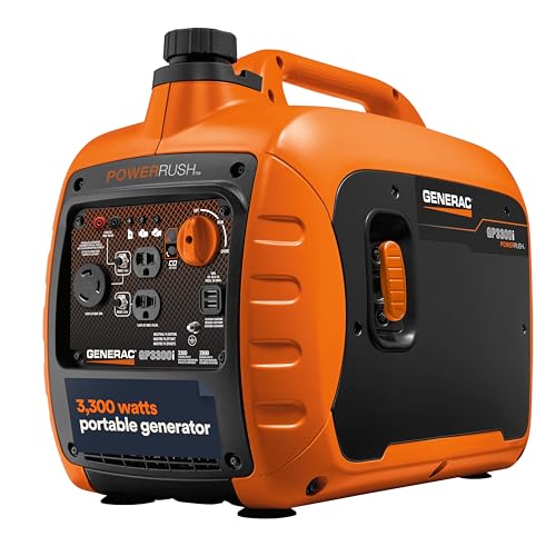 Generac 7153 GP3300i 3,300-Watt Gas-Powered Portable Inverter Generator - Lightweight Design - USB Ports for Mobile Device Charging - COsense Technology - CARB Compliant, Orange/Black