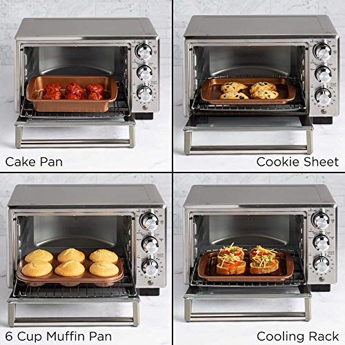 Ecolution Non-Stick Toaster Oven Bakeware Set 4-Piece, Carbon Steel, Easy to Clean and Perfect for Single Servings, Copper