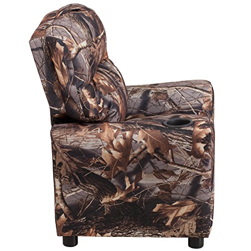 Flash Furniture Chandler Vinyl Kids Recliner with Cup Holder and Safety Recline, Contemporary Reclining Chair for Kids, Supports up to 90 lbs., Camouflage