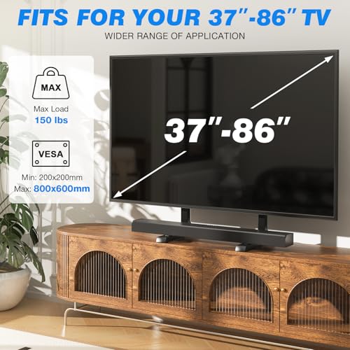 Rfiver Table Top TV Stand with Height Adjustable TV Legs, TV Stands Base with Cable Management for Most 37 to 86 Inch Flat or Curved TVs, Steel TV Feet Holds up to 150 lbs, Max VESA 800x600mm, Black