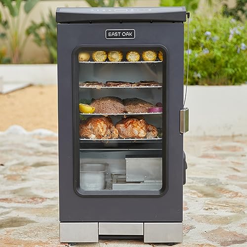 EAST OAK 30" Digital Electric Smoker, Outdoor Smoker with Glass Door and Meat Thermometer, 725 Sq Inches of Cooking with Remote, 4 Detachable Racks Smoker Grill for Party, Home BBQ, Night Blue