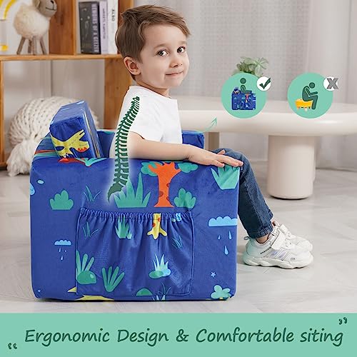 ACRABROS Kids Couch: Toddler Sofa Bed Fold Out for Gilrs Boys Baby Flip Out Convertible Lounge Chair Dinosaur