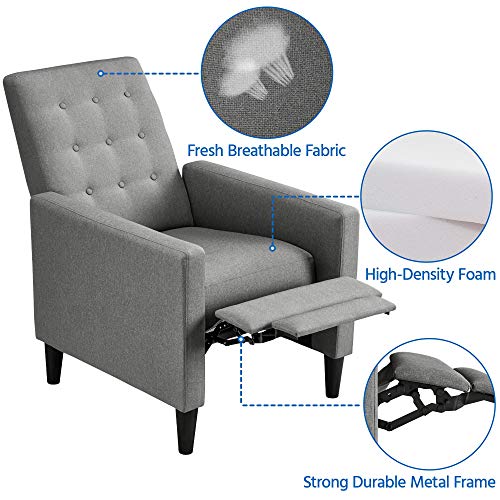 Yaheetech Fabric Recliner Chair Mid-Century Modern Recliner Adjustable Single Recliner Sofa with Thicker Seat Cushion Tufted Upholstered Sofa with Pocket Spring for Living Room Bedroom Gray