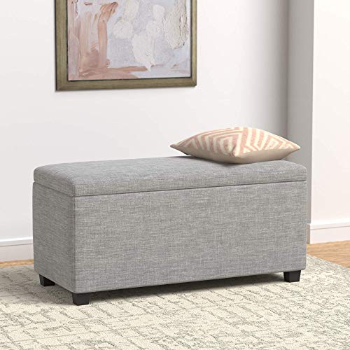Amazon Basics Upholstered Rectangular Storage Ottoman and Entryway Bench, Polyester, Light Gray, 35.5"W x 16.5"D x 17"H