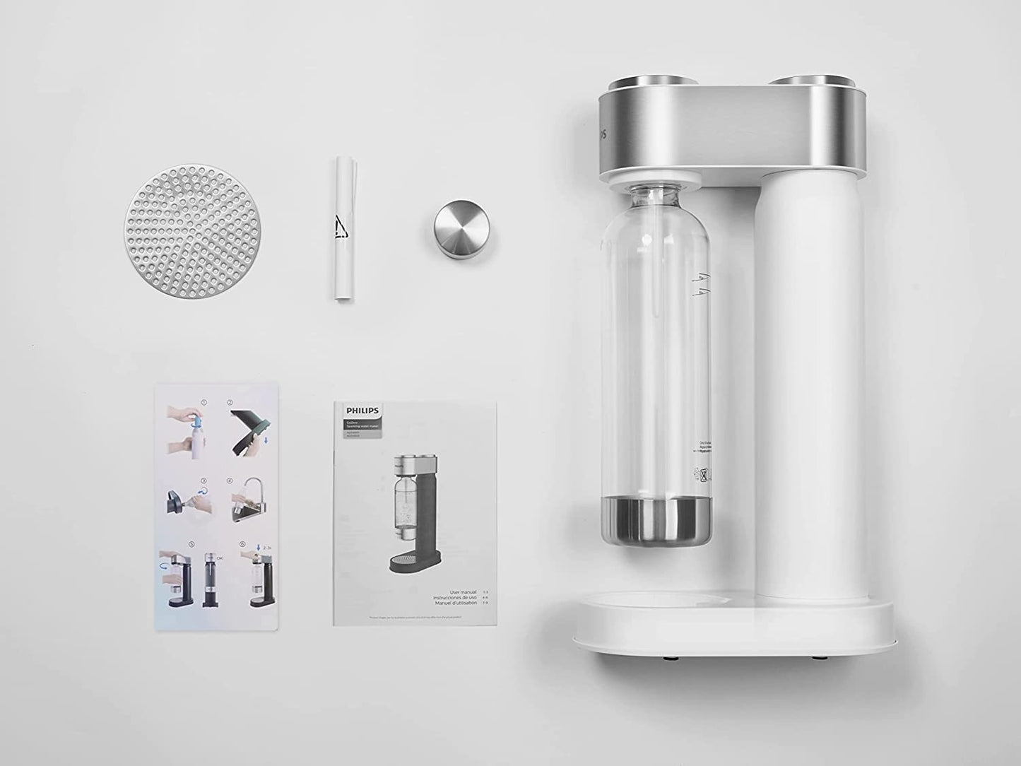 Philips Stainless Sparkling Water Maker Soda Maker Machine for Home Carbonating with BPA free PET 1L Carbonating Bottle, Compatible with Any Screw-in 60L CO2 Exchange Carbonator(NOT Included), White