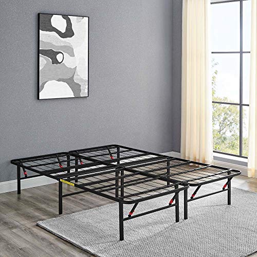 Amazon Basics Foldable Metal Platform Bed Frame, Tool-Free Setup, Queen Size, 14" High, Steel Support, Black