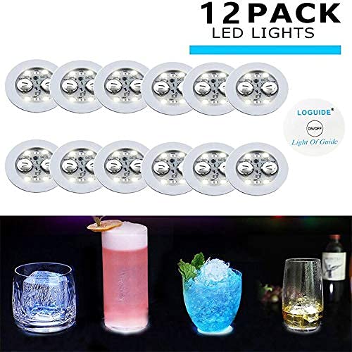 LOGUIDE LED Light Up Coasters,LED Bottle Lights, Bottle Glorifier,LED Sticker Coaster Discs for Drinks,Flash Cup Coaster Flashing Shots Light (Cool-White)