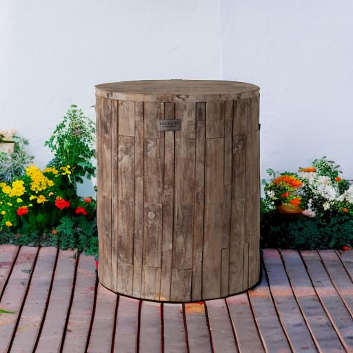 Patio Sense 62420 Elyse Round Rustic Garden Stool Wood Outdoor Seating & End Table Portable Adaptable Outdoor Furniture Ideal for Entertaining, Gardening & Decor - Seasoned Patina Finish